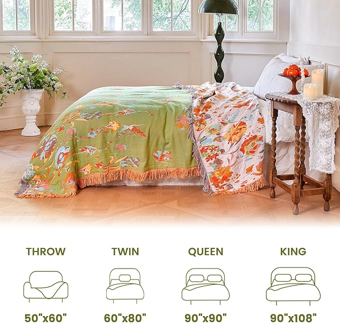 MSGKV Boho Throw Blanket 60"x80" Floral 100% Cotton Blanket with Flower and Butterfly for Bed Couch Spring Breathable Lightweight Farmhouse Twin Blankets Home Decor Muslin