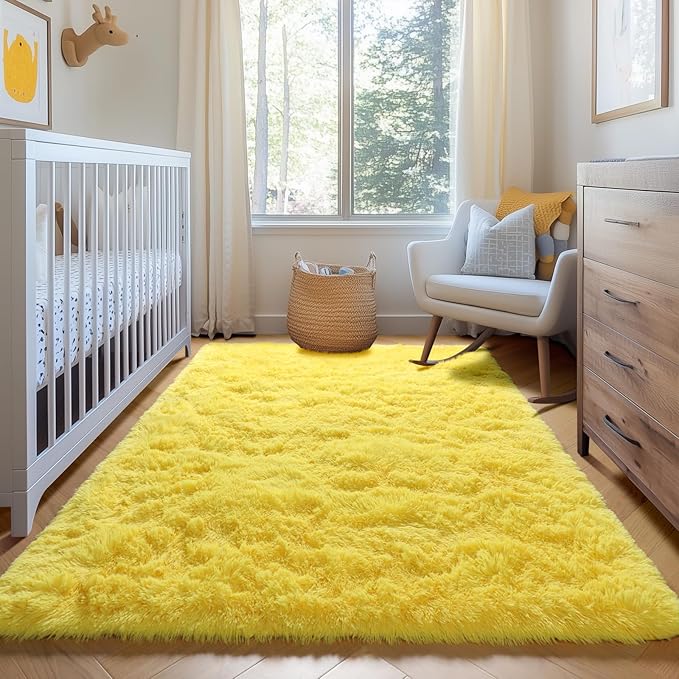 ONASAR Yellow Rugs for Living Room Bedroom, 5x8 Fluffy Bedside Area Rug, Soft Plush Shaggy Indoor Floor Carpet for Nursery Kids Girls Boys Teen Dorm Home Office Decor Aesthetic