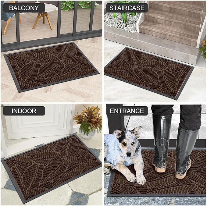 Colorxy Waterproof Doormat, Sturdy Natural Rubber Front Door Mats, Non Slip Low Profile Indoor Outdoor Entrance Mat, Stain Resistant Easy Clean Floor Mat for Patio or Entryway, 30''x17'', Dark Brown