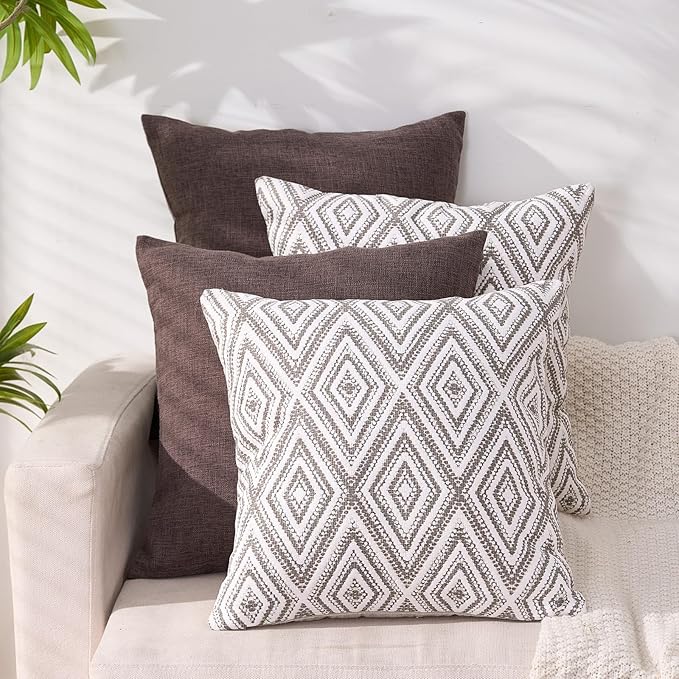 HPUK Decorative Throw Pillow Covers Set of 4 Couch Pillows Accent Cushion Cover for Couch Sofa Living Room, 20"x20" inches, Natural