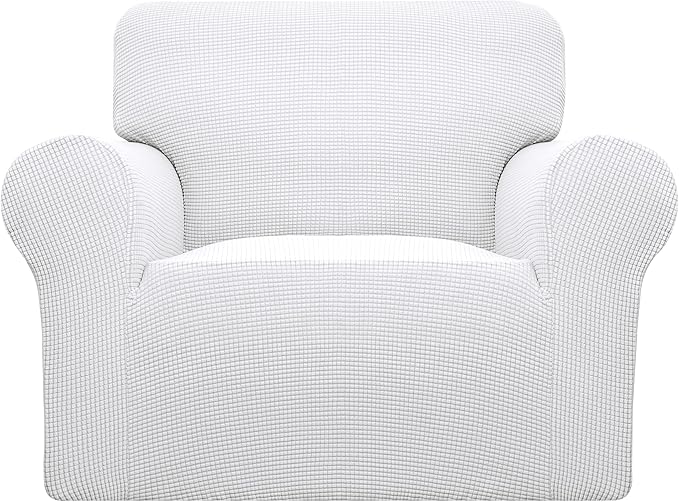 Easy-Going Stretch Oversized Chair Sofa Slipcover 1-Piece Couch Sofa Cover Furniture Protector Soft with Elastic Bottom for Kids Spandex Jacquard Fabric Small Checks Snow White