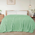 Exclusivo Mezcla Twin Size Flannel Fleece Blanket, Super Soft Striped Jacquard Bed Blanket, Lightweight Fuzzy Cozy for All Seasons, 60x80 Inches, Sage Green