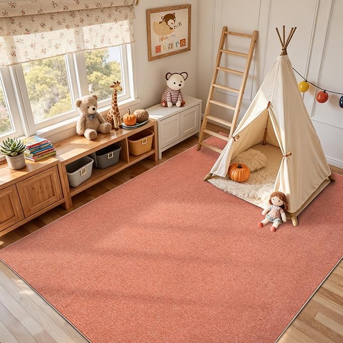 FinRèc 5x7 Washable Area Rugs for Bedroom Living Room, Low Pile Thin Rug Solid Color, Non-Slip Carpet Indoor for Home Decor (Orange)