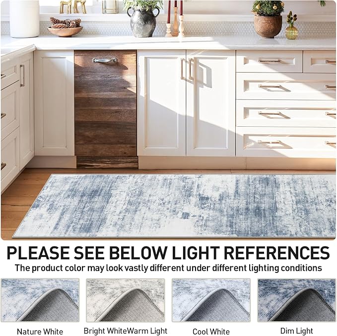 2'6''x8' Runner Rugs Washable Rug: Modern Abstract Living Room Rug Soft Anti-Skid Thin Carpet Indoor Floor Non-Shedding Carpets for Bedroom Dining Room Farmhouse Nursery Home Office - Blue White