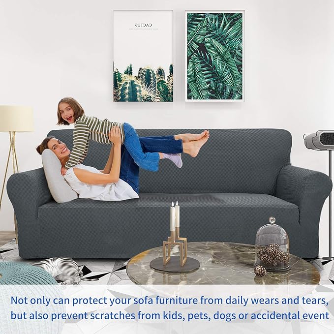 ZNSAYOTX 1 Piece Jacquard Couch Covers for 2 Cushion Couch High Stretch Loveseat Slipcover for Pets Dogs Anti Slip Love Seat Sofa Slipcover Furniture Protector (Loveseat, Dark Grey)
