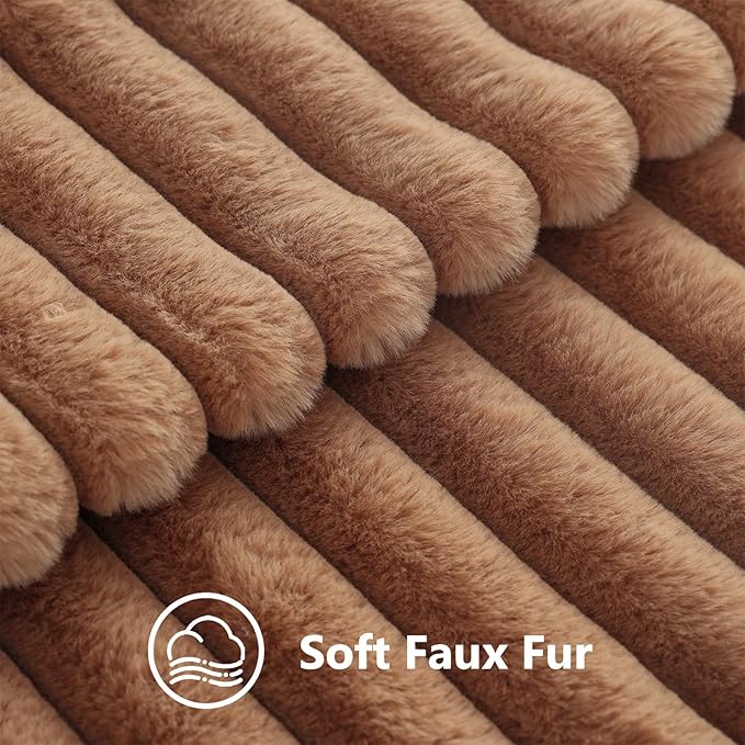 decorUhome Cozy Faux Fur Throw Pillow Covers 18x18 Set of 2 Decorative Soft Plush Striped Modern Farmhouse Boho Couch Pillow Cases with Velvet Back for Sofa Bed Living Room, Brown