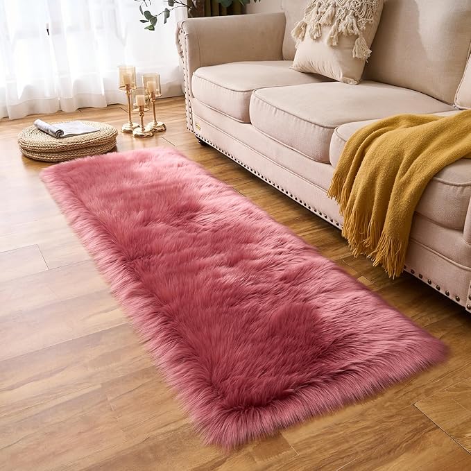 EasyJoy Ultra Soft Fluffy Rugs Faux Fur Rug Chair Cover Seat Pad Fuzzy Area Rug (2x6 ft Rectangle, BlushPink)