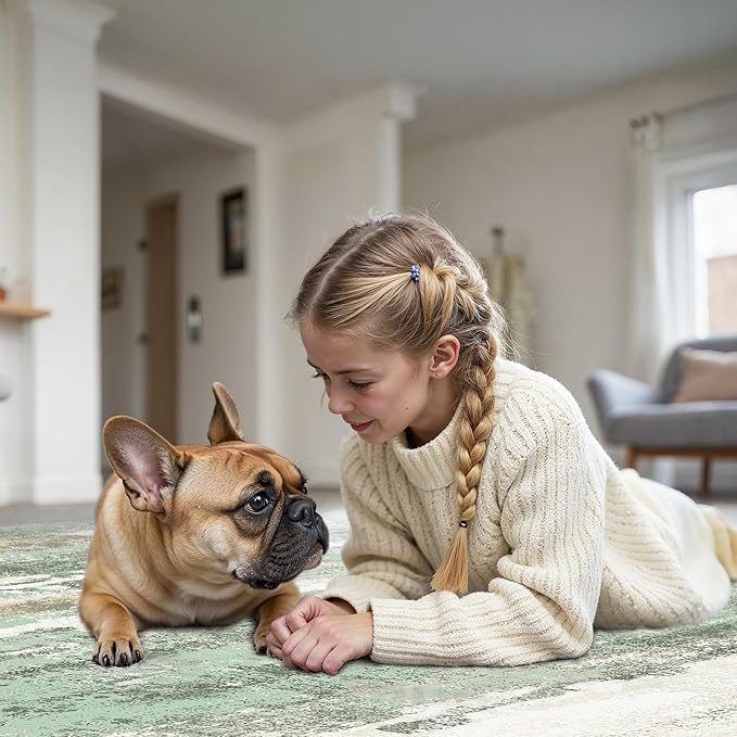 BEIMO Area Rugs 5x7 for Living Room Bedroom, Modern Abstract Machine Washable Large Light Green Rug Soft Rug, Low Pile Floor Carpet with Non Slip Backing for Dining Room