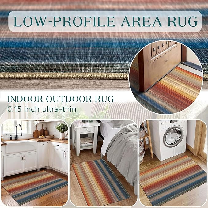 Front Door Mat Outside Entrance - 2x3 Ombre Non-Slip Washable Doormat Indoor Outdoor Mat Rust Blue Modern Rainbow Entry Rug Small Throw Rugs for Entryway Bedroom Kitchen Front Porch Decor
