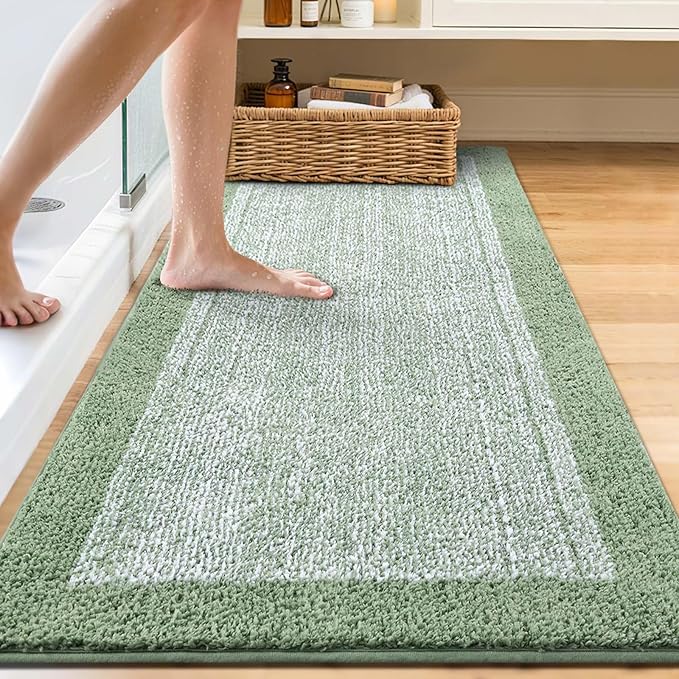 70x24 Long Bathroom Rugs Washable Non Slip, Green Bath Mat for Bathroom Floor Tub, Soft Absorbent Quick Dry Mats for Shower, Bathtub,Home Decor