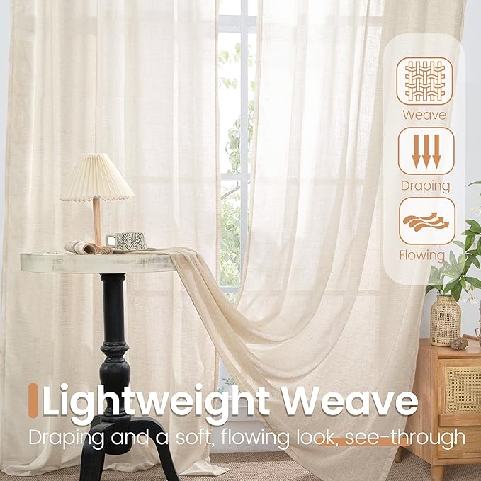 Curtain Panels, Oatmeal Linen-Textured, Light-Filtering, 2 Pack, 72 Inch