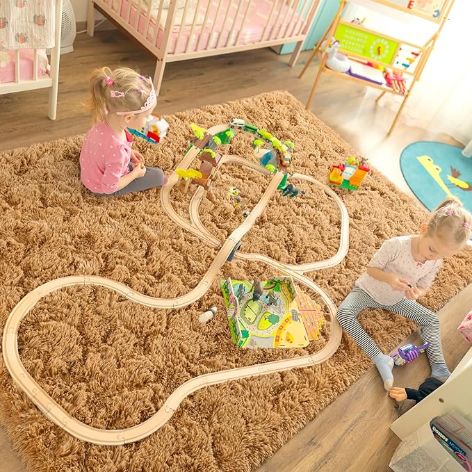 LOCHAS Ultra Soft Indoor Modern Area Rugs Fluffy Living Room Carpets for Children Bedroom Home Decor Nursery Rug 3x5 Feet, Khaki