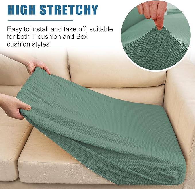 High Stretch Water Repellent Sofa Seat Cushion Covers Couch Slipcover Stretch Furniture Protector for Camper, RV Seat Cover Machine Washable, Chair Cushion Cover (Small, Matcha Green)