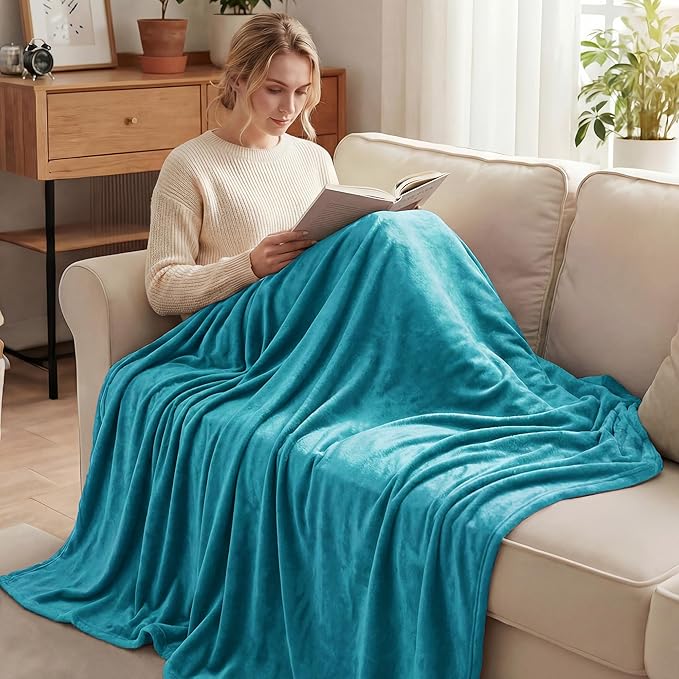 Exclusivo Mezcla Fleece Teal Throw Blanket for Couch, Sofa, Super Soft and Warm Blankets, All Season, Cozy, Plush, Lightweight, 50x60 Inches
