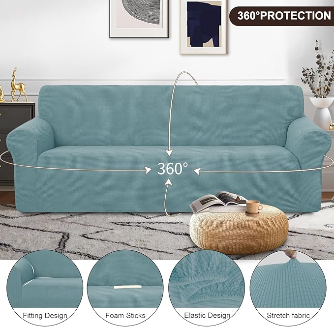 U-NICE HOME 4 Seater Stretch Couch Cover Sofa Cover Washable Sofa Slipcover Furniture Protector for 3 Cushion Couch Sofa Pet Friendly, Light Blue