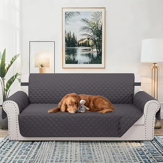 Reversible Sofa Covers Couch Cover Furniture Protector for Dogs Elastic Straps Water Resistant(Sofa,Dark Grey/Dark Grey)