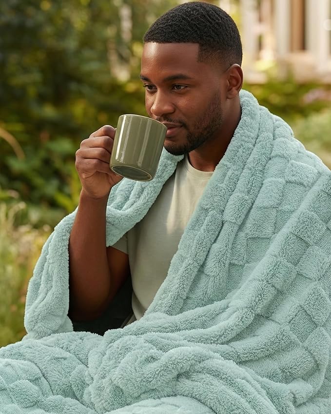 Utopia Bedding Sage Green Checkered Fleece Throw Blanket for Couch or Bed, Soft Plush Cozy Blanket for Women and Men, Ultra Comfy Travel-Friendly Bed Throws for Relaxation, 50x60 Inches