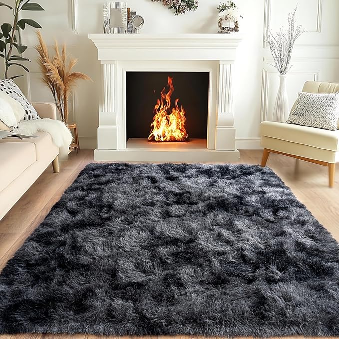 Pionblank Super Fluffy Area Rug for Living Room 5x7 Feet, Modern Indoor Shaggy Carpet, Soft Plush Non Slip Rugs for Bedroom Kids Room Cloakroom Home Decor, Dark Grey