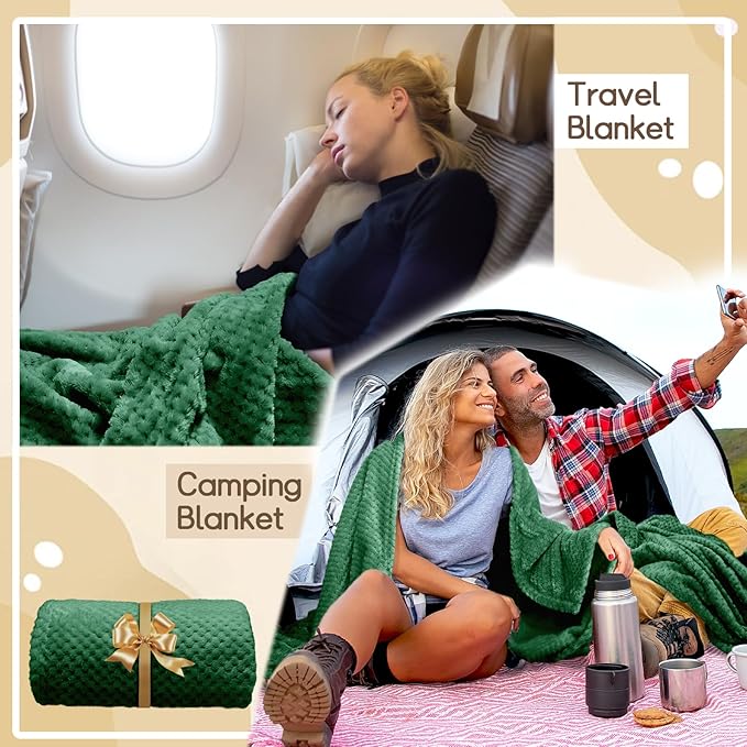 4 Pack Fleece Throw Blankets 50x60 Inches – 270 GSM Ultra Soft Flannel, Oeko-TEX Standard 100 Certified, Lightweight 3D Waffle Texture, No Shedding/Pilling, for Bed, Couch, Sofa, All Season (Green)