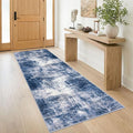 IOHOUZE Abstract Runner Rug 3x8 Ft Washable Runners for Hallways, Non Slip Kitchen Runner Printed Faux Wool Entryway Runner Indoor, Modern Abstract Floor Carpet for Hall Bedroom, Navy/Grey