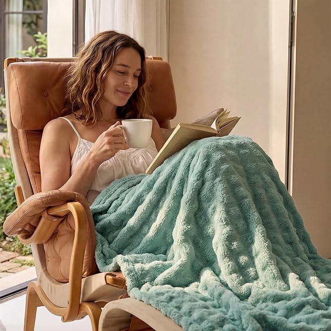Bedsure 3D Fleece Bubble Blanket for Couch - GentleSoft Green Spring Throw Blanket for Sofa Bed Home Decor - Luxury Soft Cozy Gifts for Kids, Lightweight, All Seasons, Sage Green,50"×60"