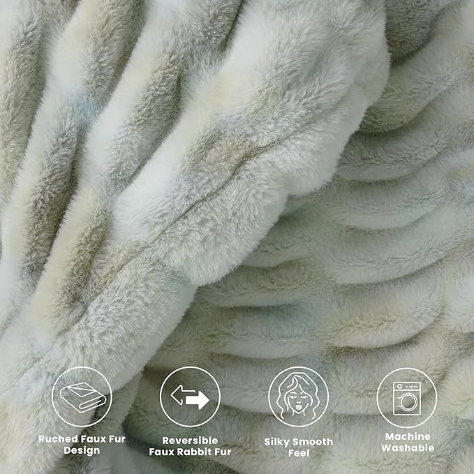 Ultra Soft Cozy Faux Fur Throw Blanket, Fuzzy Plush Thick Fur Blanket, Oversize Luxury Fluffy Blanket for Couch, Sofa, Bedroom, and Living Room,50x60 Inches,Double Sided Tie-Dye Light Grey