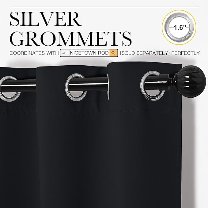 NICETOWN Blackout Curtain Panels 78 inches - Light Reducing Thermal Insulated Solid Grommet Blackout Curtains/Panels/Drapes for Living Room (Set of 2, 55 inches by 78 Inch, Black)