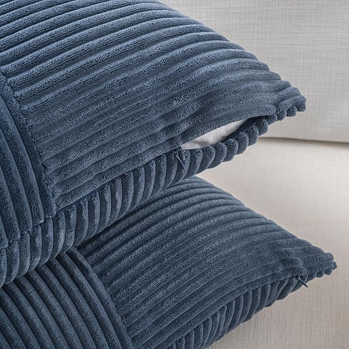 Fancy Homi 2 Packs Dusty Blue Samll Decorative Throw Pillow Covers 14x14 Inch with for Couch Bed Sofa, Rustic Farmhouse Boho Home Decor, Soft Corss Patchwork Corduroy Square Cushion Case 35x35 cm