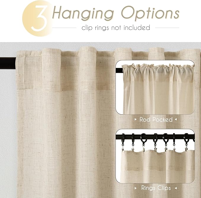 Greyish Beige Linen Curtain 84 inch Length 2 Panels Set Back Tab Light Filtering Living Room Curtain Drapes Home Office Modern Minimalist Decor Farmhouse Boho Neutral Semi Sheer Curtain 84 inch Long