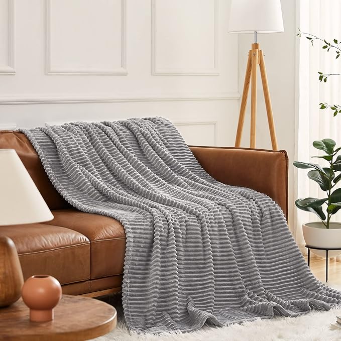 KMUSET Fluffy Blanket Throw - Single-Layer Lightweight & Warm, All-Season Home Decor,Home Decor,Cozy Blankets and Throws,Light Grey, 60"x80"