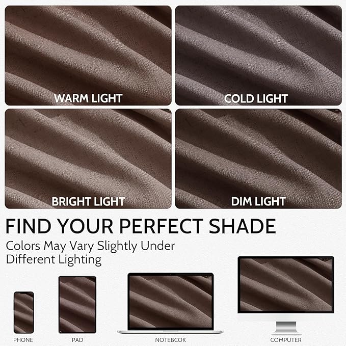 Cappuccino Linen Curtains 132 Inch Length for Living Room Light Filtering Semi Sheer Curtain Back Tab Modern Rustic Home Decor Neutral Drapes Floor to Ceiling High Window for Bedroom 52x132, 2 Panels