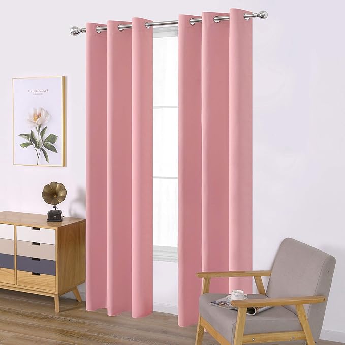 LEMOMO Pink Thermal Blackout Curtains/38 x 84 Inch/Set of 2 Panels Room Darkening Curtains for Bedroom
