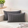 Pack of 2 Corduroy Decorative Throw Pillow Covers 12x20 Inch Soft Striped Pillow Covers Modern Farmhouse Home Decor for Sofa Living Room Couch Bed（Dark Grey）
