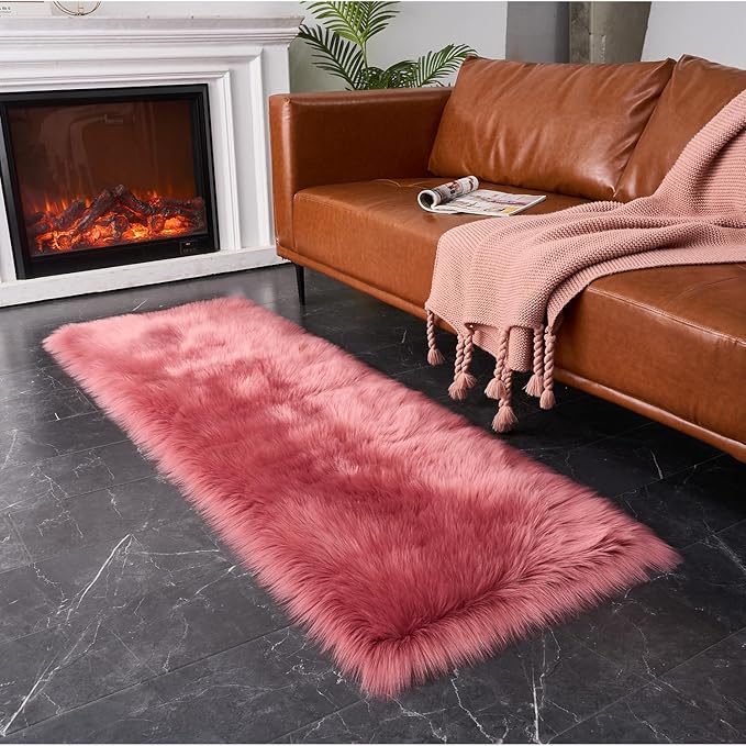 EasyJoy Ultra Soft Fluffy Rugs Faux Fur Rug Chair Cover Seat Pad Fuzzy Area Rug (2x6 ft Rectangle, BlushPink)