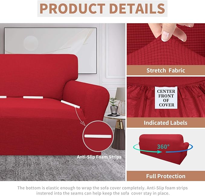 Easy-Going 100% Waterproof Couch Cover, Dual Waterproof Sofa Cover, Stretch Jacquard Sofa Slipcover, Leakproof Furniture Protector for Kids, Pets, Dog and Cat (Oversized Sofa, Christmas Red)