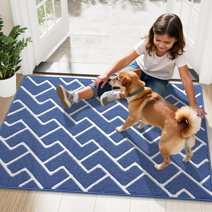 OLANLY Front Door Mat, Non-Slip Rubber Backing, Dirt Resistant and Absorbent, Washable, Easy to Clean Low-Profile Indoor Doormat for Back Door, Entryway, Inside Entrance, 59x35, Navy