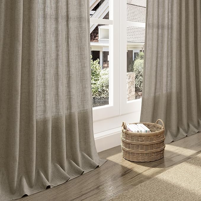 Mocha Linen Curtains 90 Inch Length 2 Panels Set for Living Room Rod Pocket Back Tab Window Drapes Light Filtering Modern Farmhouse Curtain 90 Inches Long for Dining Room Bedroom Nursery 52x90