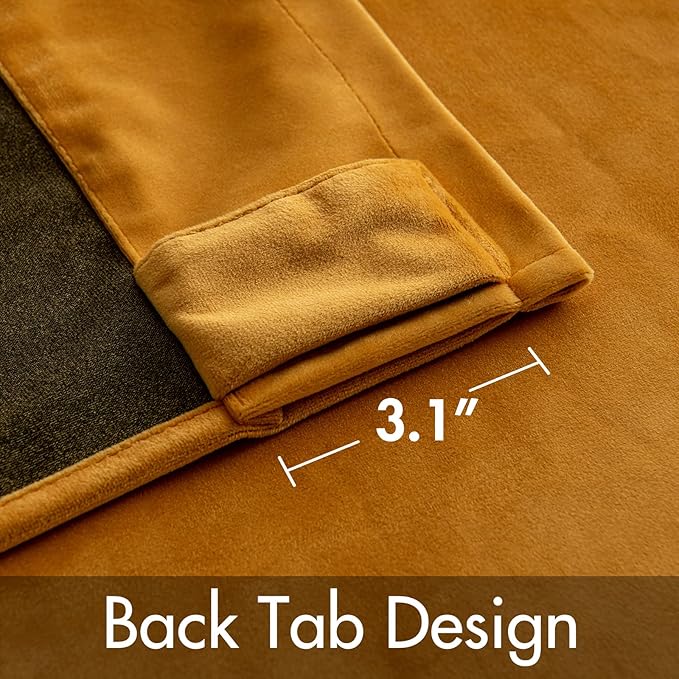 MIULEE Velvet Curtains 2 Panels Luxury Blackout Curtains for Bedroom Living Room Thermal Insulated Fall Decor Super Soft Window Drapes Rod Pocket & Back Tab, Mustard Yellow, 52 x 72 Inch