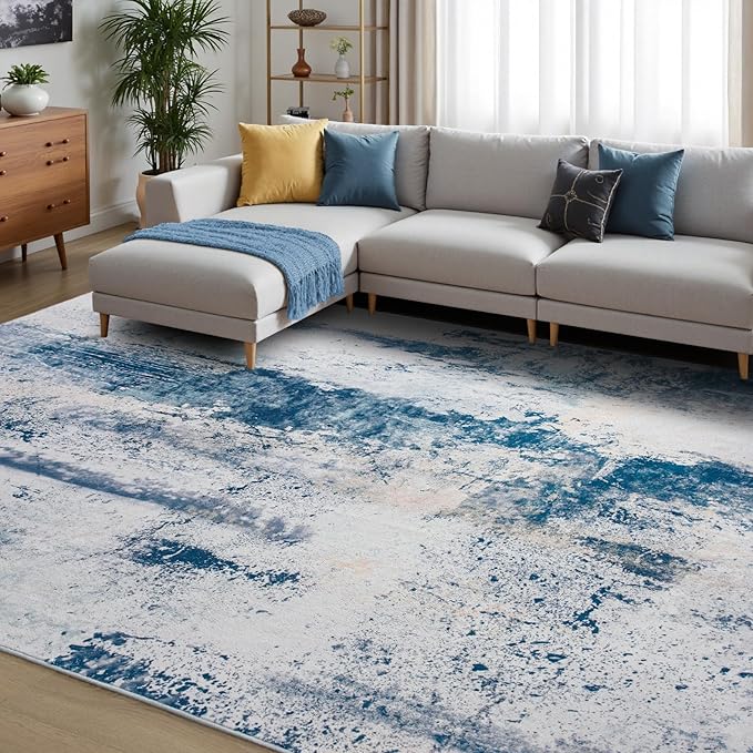 Toneed Abstract Area Rug 6x9 Modern Washable Rug Soft Non Slip Rug Low Pile for Bedroom Living Room Dining Room Dusty Teal Grey