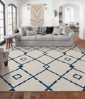 YIHOUSE Boho Rugs for Living Room, 8x10 Western Beige and Blue Area Rug, Moroccan Geometric Soft Low-Pile Washable Rugs for Bedroom, Dining Room