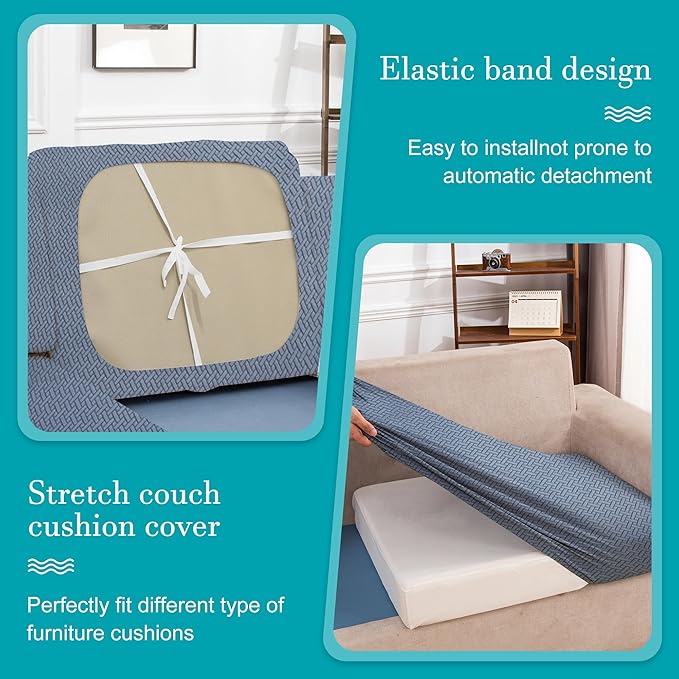 14Pcs Stretch Patio Cushion Covers,Outdoor Couch Covers Replacement,Outdoor Couch & Sofa Slipcovers,for Patio Furniture Cushion Covers,Washable Reusable Furniture Protector (West Lake Blue,Cover Only)