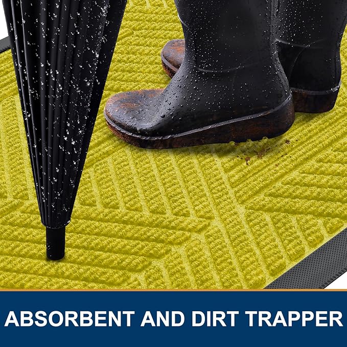 Smiry Front Door Mat Outside Entrance, Heavy Duty Sturdy Natural Rubber Doormat, Trap Dirt and Moisture, Easy Clean Low Profile Welcome Floor Mats for Indoor Outdoor Entry, 35X23 Inch, MST- Yellow