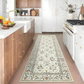 Washable Kitchen Runner 2x6 Non-Slip Floral Carpet Runner for Entryway Indoor Ultra Soft Stain Resistant Long Rugs Farmhouse Floor Mat for Hallways Laundry Bedroom Beige