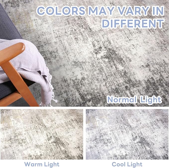 IOHOUZE Abstract Runner Rug 2x6 Ft Washable Runners for Hallways, Non Slip Kitchen Runner Printed Faux Wool Entryway Runner Indoor, Modern Abstract Floor Carpet for Hall Kitchen Bedroom, Grey Beige