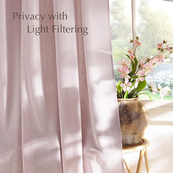 NICETOWN Linen Blush Pink Curtains for Girls Room, Grommet Thick Flax Linen Window Treatments Privacy Assured with Light Filtering for Bedroom/Kids Room, 2 Panels, W55 x L84