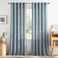 NICETOWN Flax Stone Blue Linen Curtains for Room Divider, Grommet Top Thick Flax Semi Sheer Vertical Drapes Privacy Assured with Light Filtering for Sliding Glass Door, W68 x L84, 2 Pieces