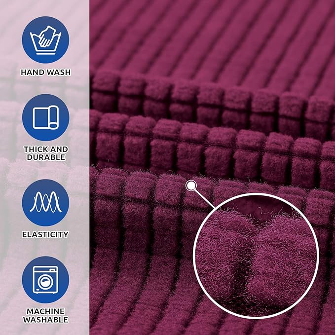 KEKUOU Stretch Single Sofa Slipcover 1 Piece Couch Sofa Cover (31"-55") Furniture Protector 1 Seater Sofa with Elastic Bottom for Kids,Pet.Jacquard Small Checked Pattern Fabric(Small,Wine)
