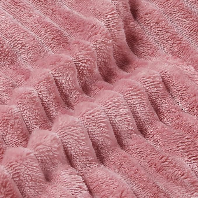 BEDELITE Fleece Blanket Queen Size – 3D Ribbed Jacquard Soft and Warm Decorative Fuzzy Blankets – Cozy, Fluffy, Plush Lightweight Throw Blankets for Couch, Bed, Sofa(Pink, 90x90 inches)