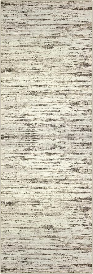Lansny Modern Abstract Runner Rug, 2x6 Feet, Beige, Faux Wool, Machine Washable, Non-Slip, Soft, Kid & Pet Friendly