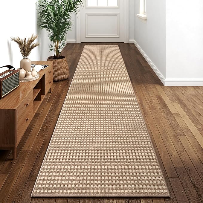 YDKGL 2x10 ft Hallway Runner Rug Extra Long Boho Woven Kitchen Runner Rugs Mat Non Slip Washable, Soft Hall Floor Mat Runner Carpet for Indoor Backdoor Bedroom Entryway Laundry Living Room, Brown